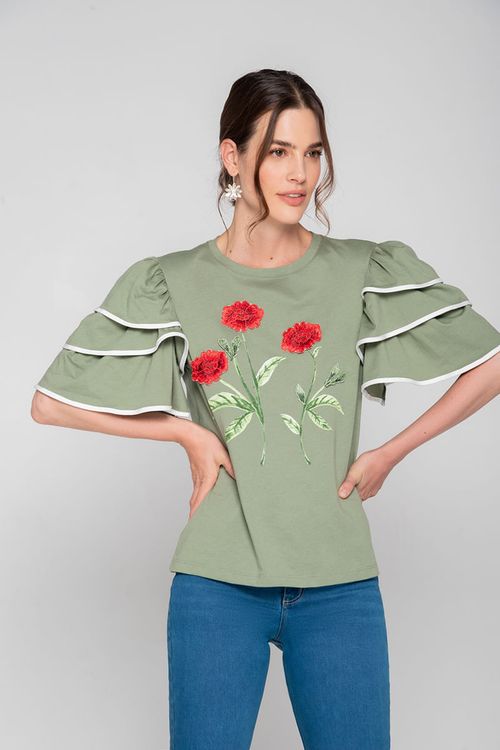 Camiseta estampada flores 3D