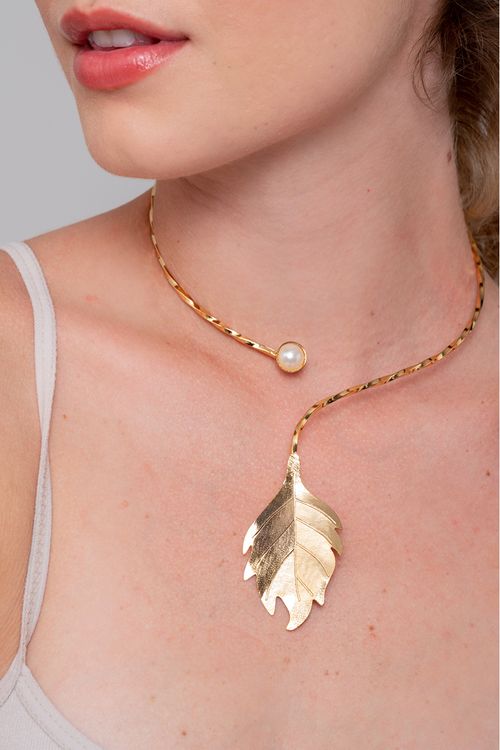 Collar hoja con perla