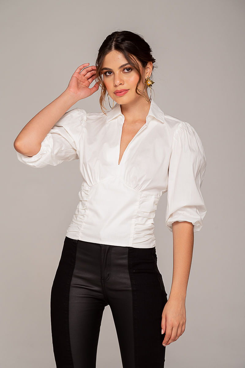 Blusa manga tres cuartos blanca new arrivals